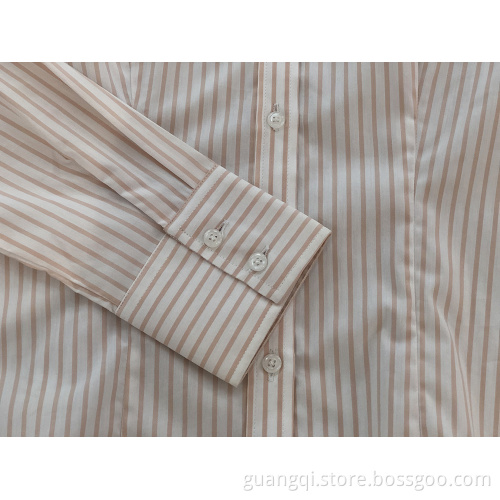 Yarn dyed stripe long sleeve female shirt